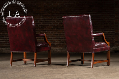 Pair of Tufted Leather Square-Back Dining Chairs in Oxblood