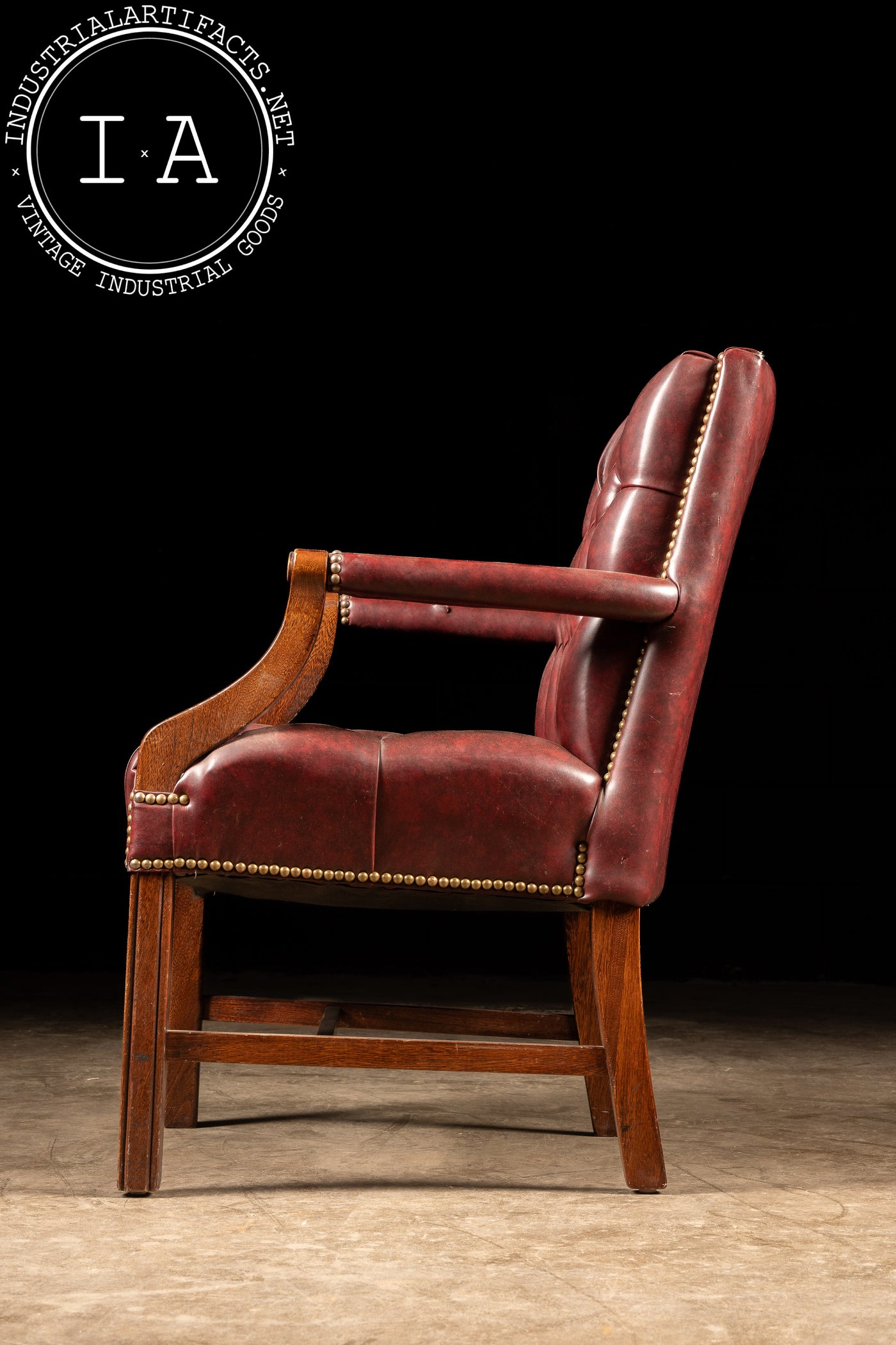 Set of Four Vintage Tufted Armchairs in Burgundy