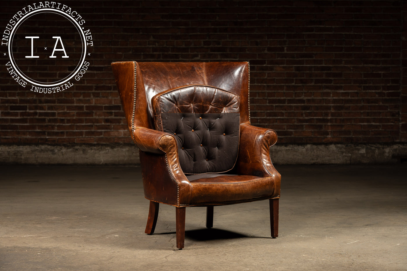 Full Grain Leather Wingback Drake Armchair with Ottoman in Brown by RH