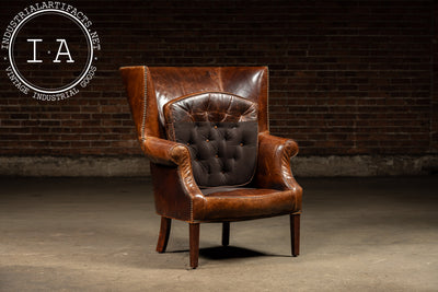 Full Grain Leather Wingback Drake Armchair with Ottoman in Brown by RH