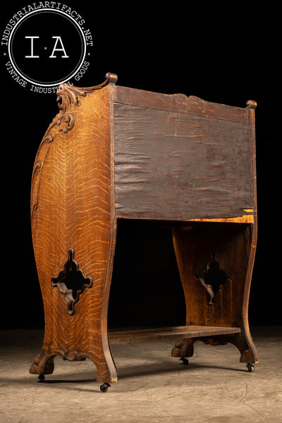 Late 19th Century Oak Green Man Slant-Lid Desk