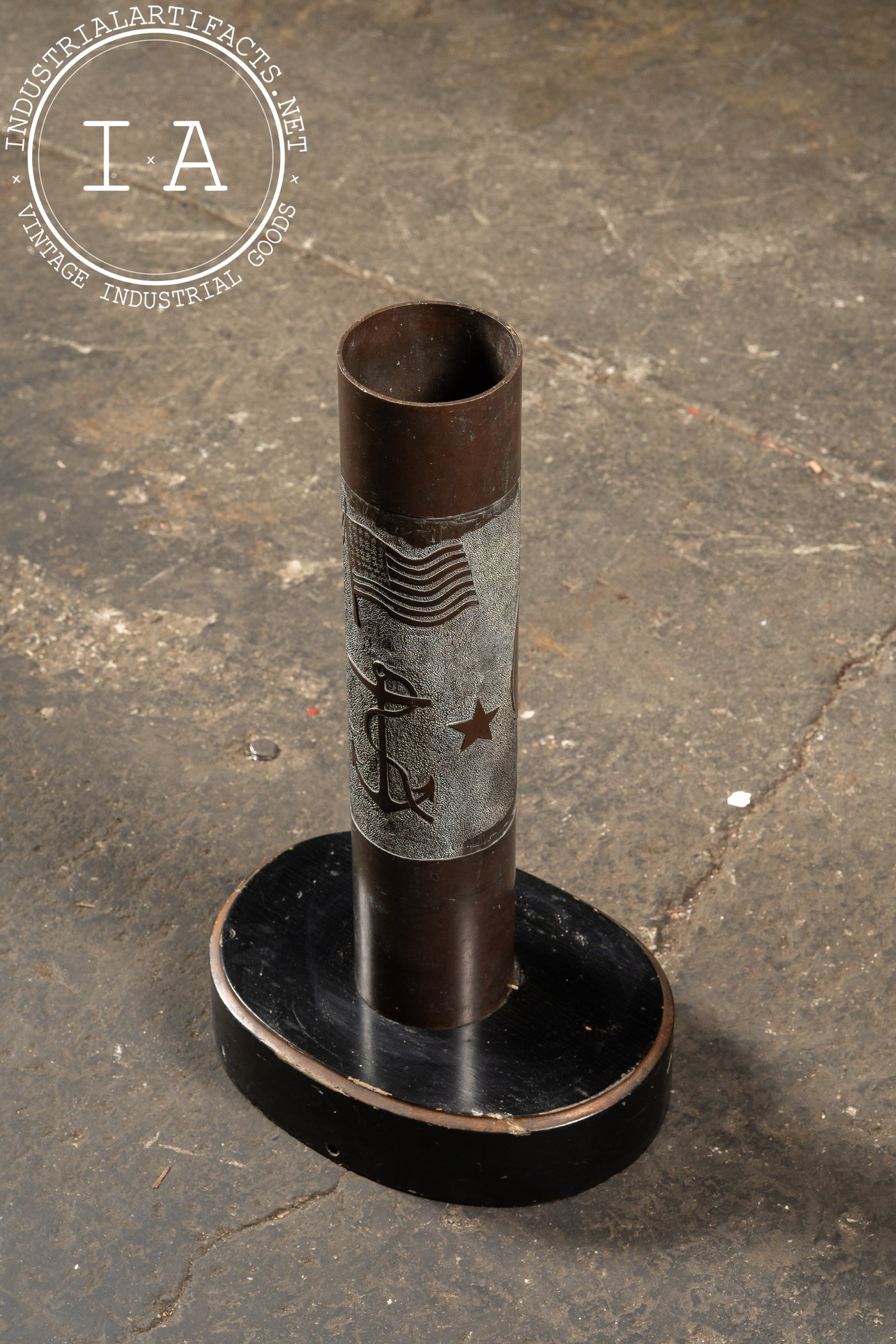 WWI-Era Engraved Trench Art Shell Casing Vase on Base