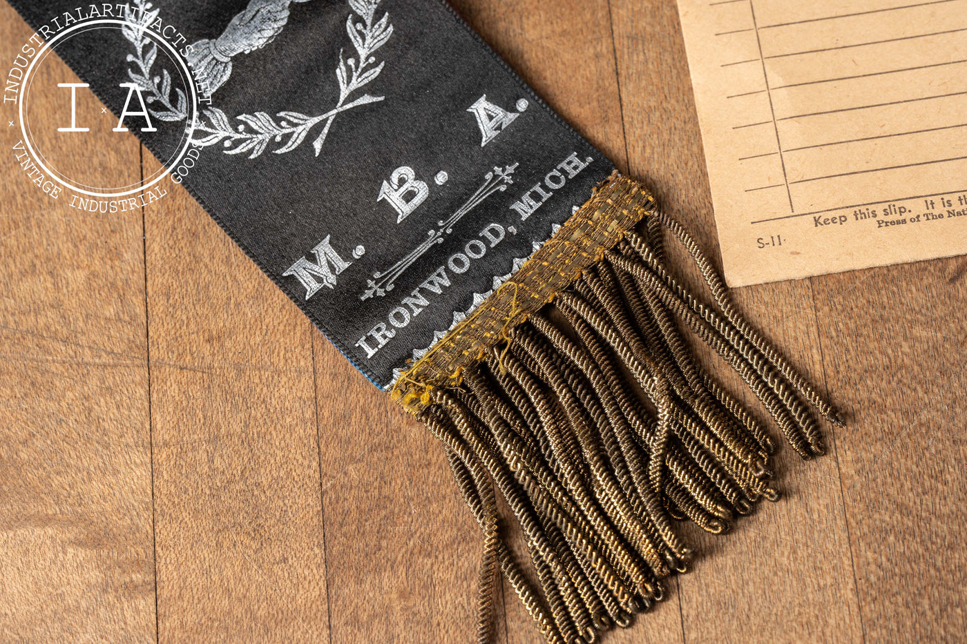 Late 19th Century M. B. A. Lodge No. 579 Ceremonial Ribbon