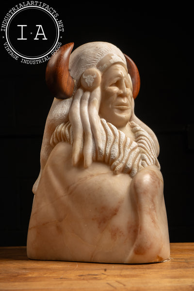 Native American Chief Alabaster Sculpture by B.V. Redmoon