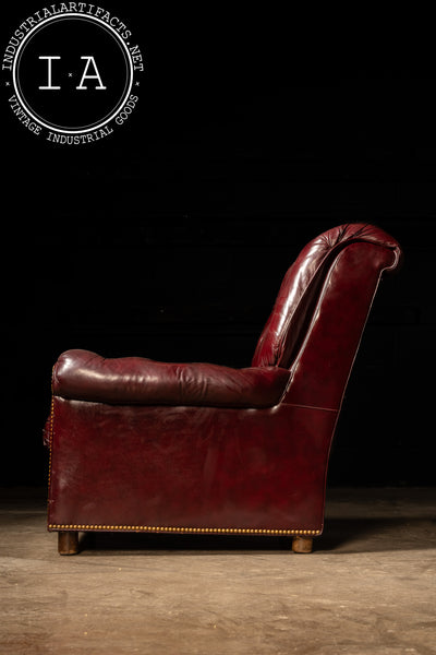 Vintage Tufted Armchair and Ottoman Set in Burgundy