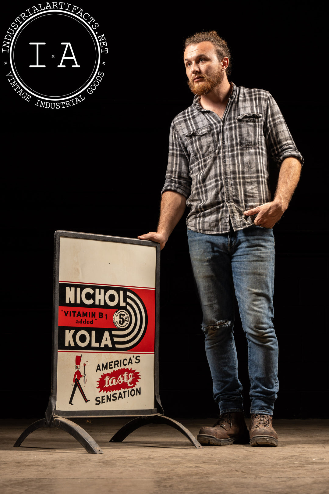 Vintage Nichol Kola Standing Sidewalk Sign – Industrial Artifacts