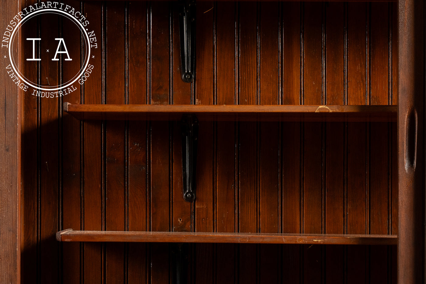 Antique Quarter Sawn Oak Merchandising Showcase Cabinet with Sliding Glass Doors