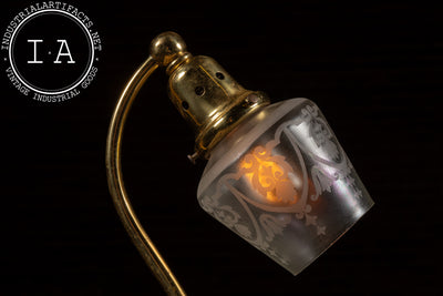 Early 20th Century Brass Table Lamp w. Frosted Shade
