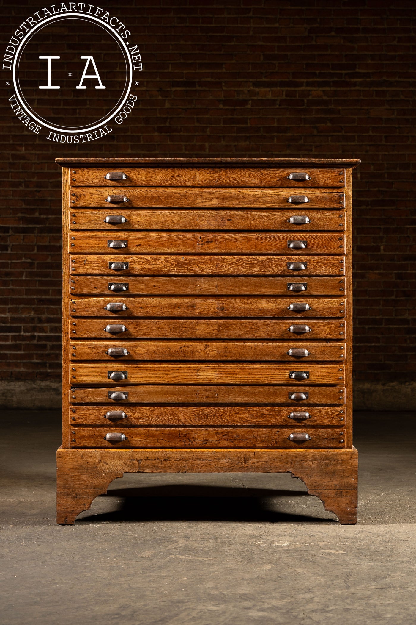 Massive Early 20th Century Oak 13-Drawer Flat File Cabinet