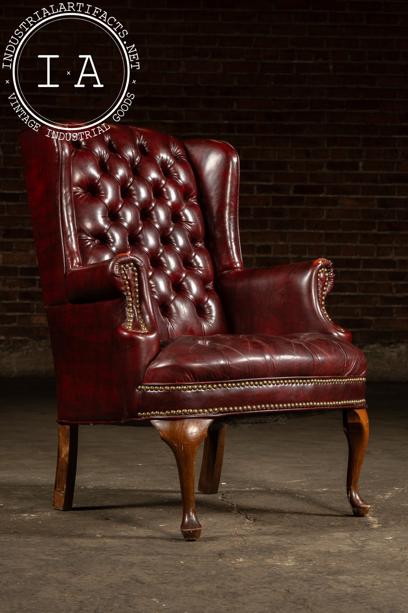 Vintage Tufted Leather Wingback Chesterfield Armchair in Oxblood