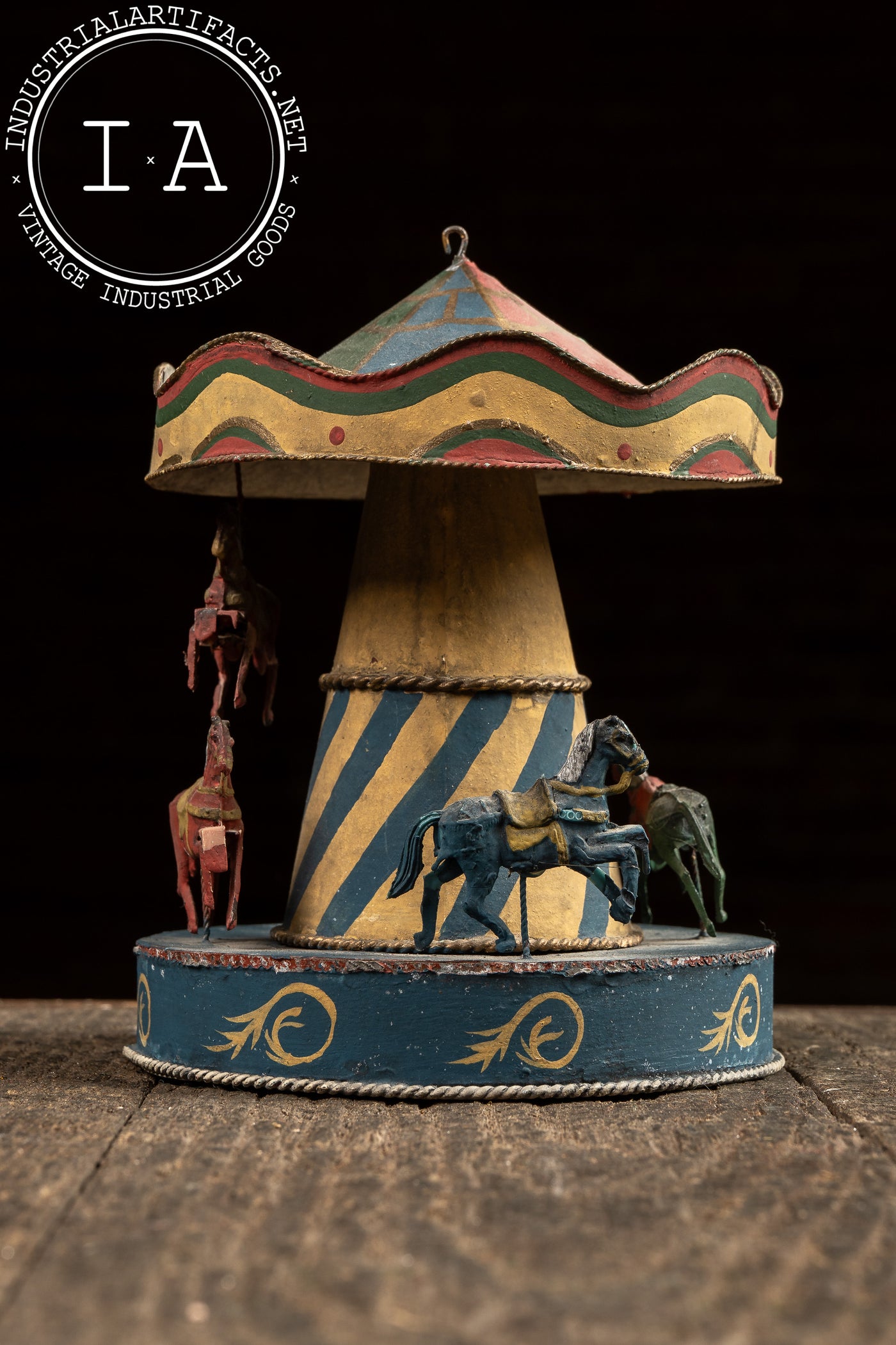 Antique Painted Tin Folk Art Carousel Toy