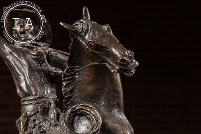 Smokin' Up | 1903 C. M. Russel Bronze Statue on Plaque, Signed and Dated