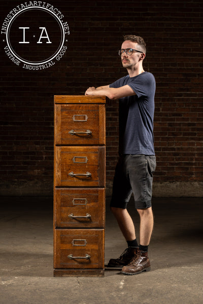 Antique Oak 4-Drawer Filing Cabinet