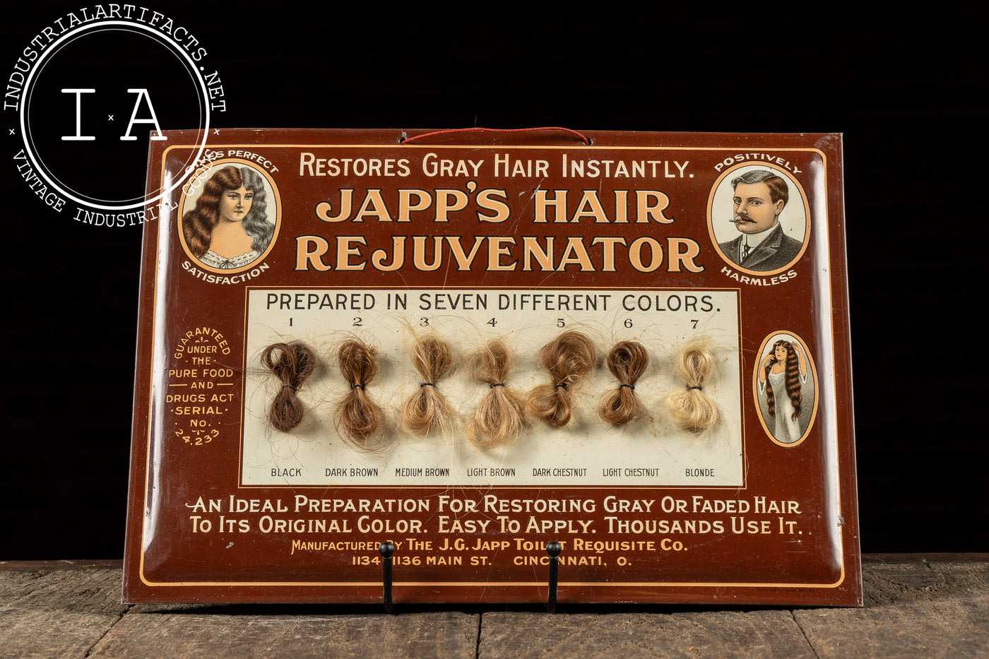 Early 20th Century Japp's Hair Rejuvenator Tin Litho Advertising Sign