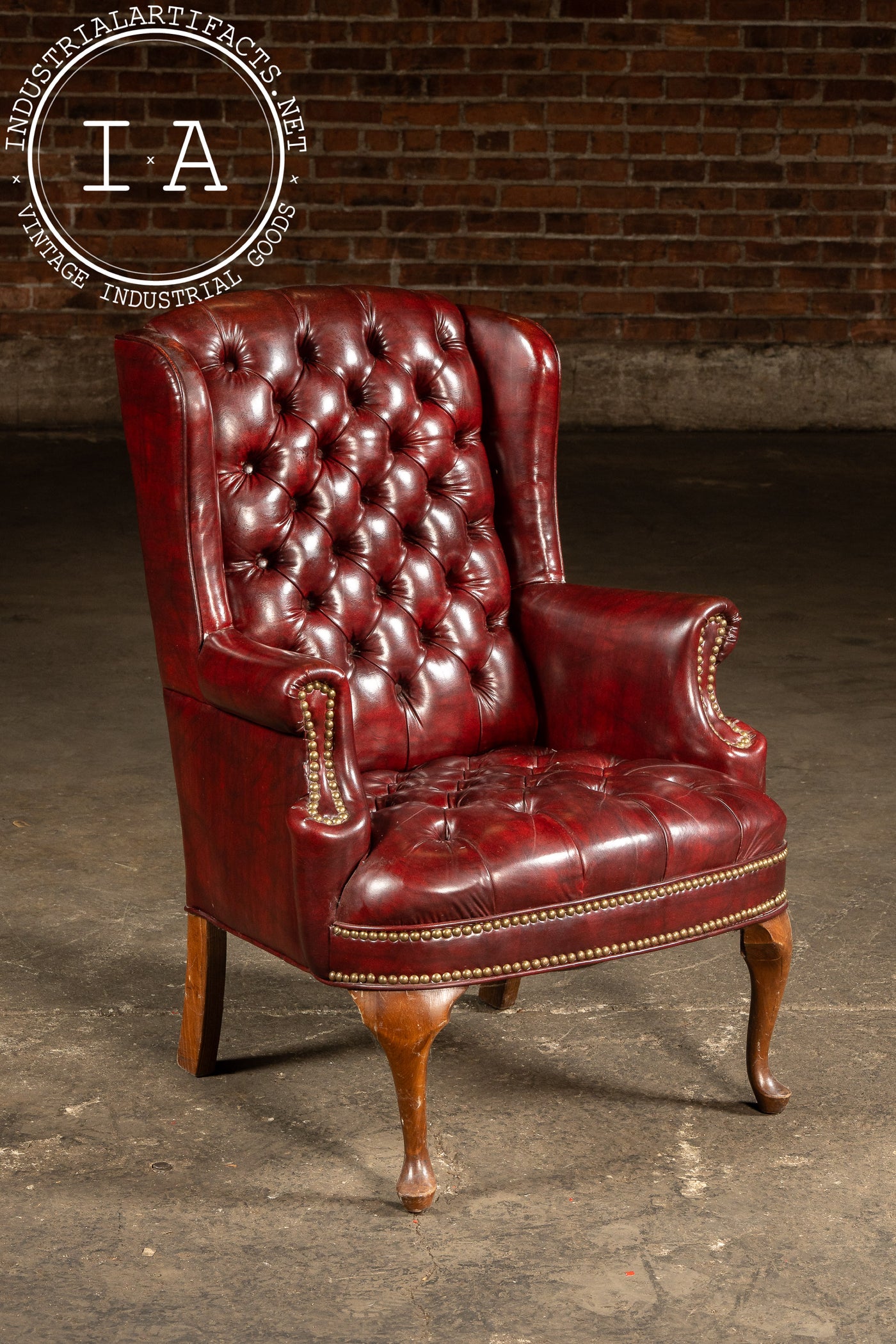 Vintage Tufted Leather Wingback Chesterfield Armchair in Oxblood
