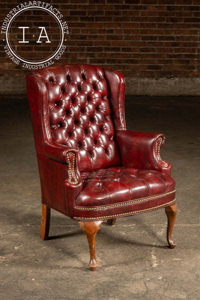 Vintage Tufted Leather Wingback Chesterfield Armchair in Oxblood