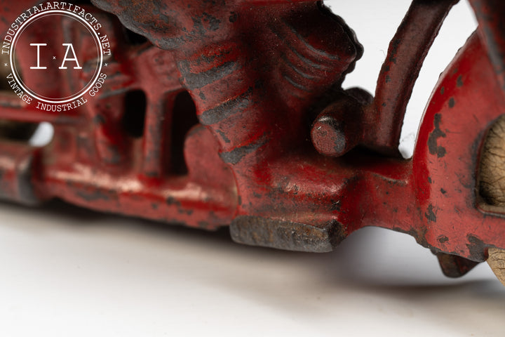 Vintage Cast Iron Hubley Motorcycle in Red with Electric Headlight