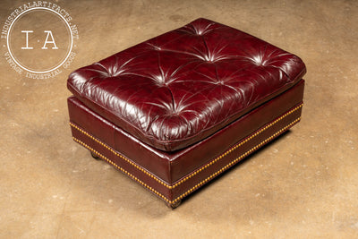 Vintage Tufted Armchair and Ottoman Set in Burgundy