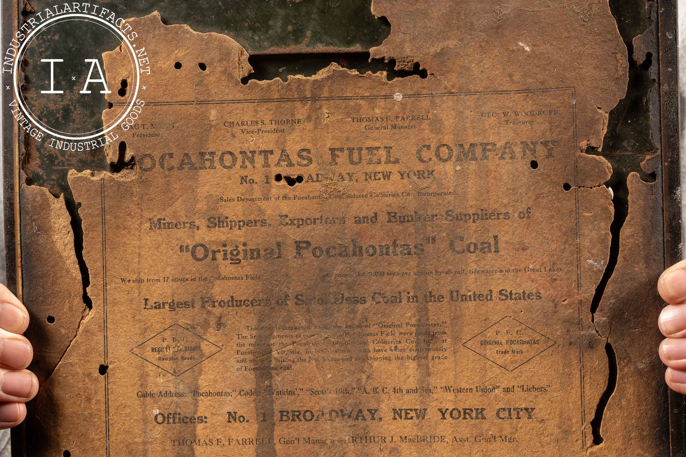 Early 20th Century Embossed TOC Pocahontas Advertising Sign