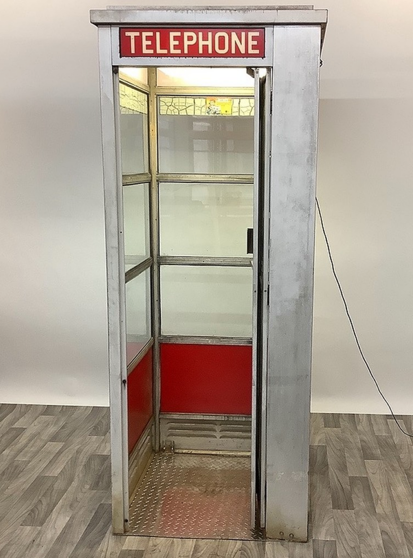 Vintage Glass Payphone Sign in Red