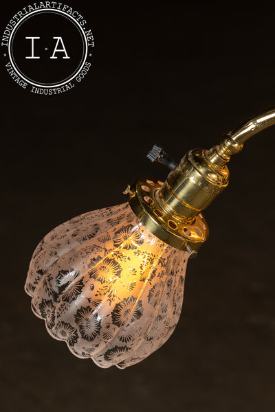 Vintage Brass Chandelier with Etched Glass Shades