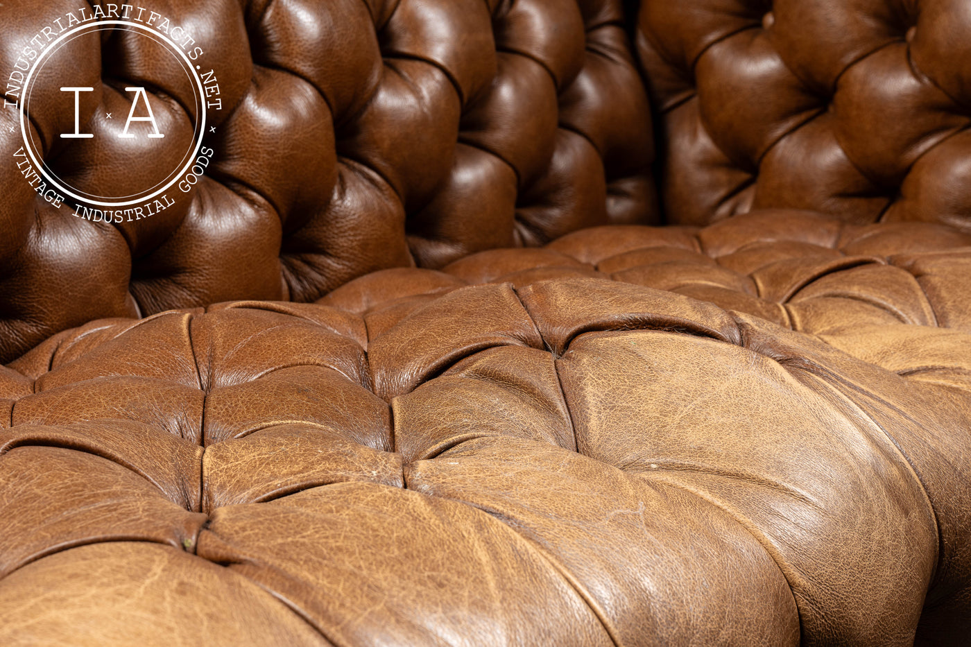 Vintage Tufted Chesterfield Leather Sofa in Light Brown