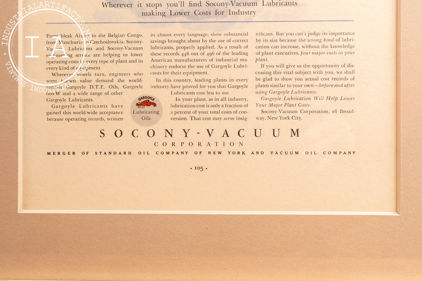 Framed Socony Vacuum Oil Spin The Globe Ad