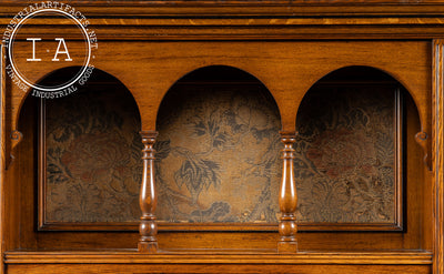 Victorian Gothic Revival Oak Sideboard Hutch with Leaded Glass Doors