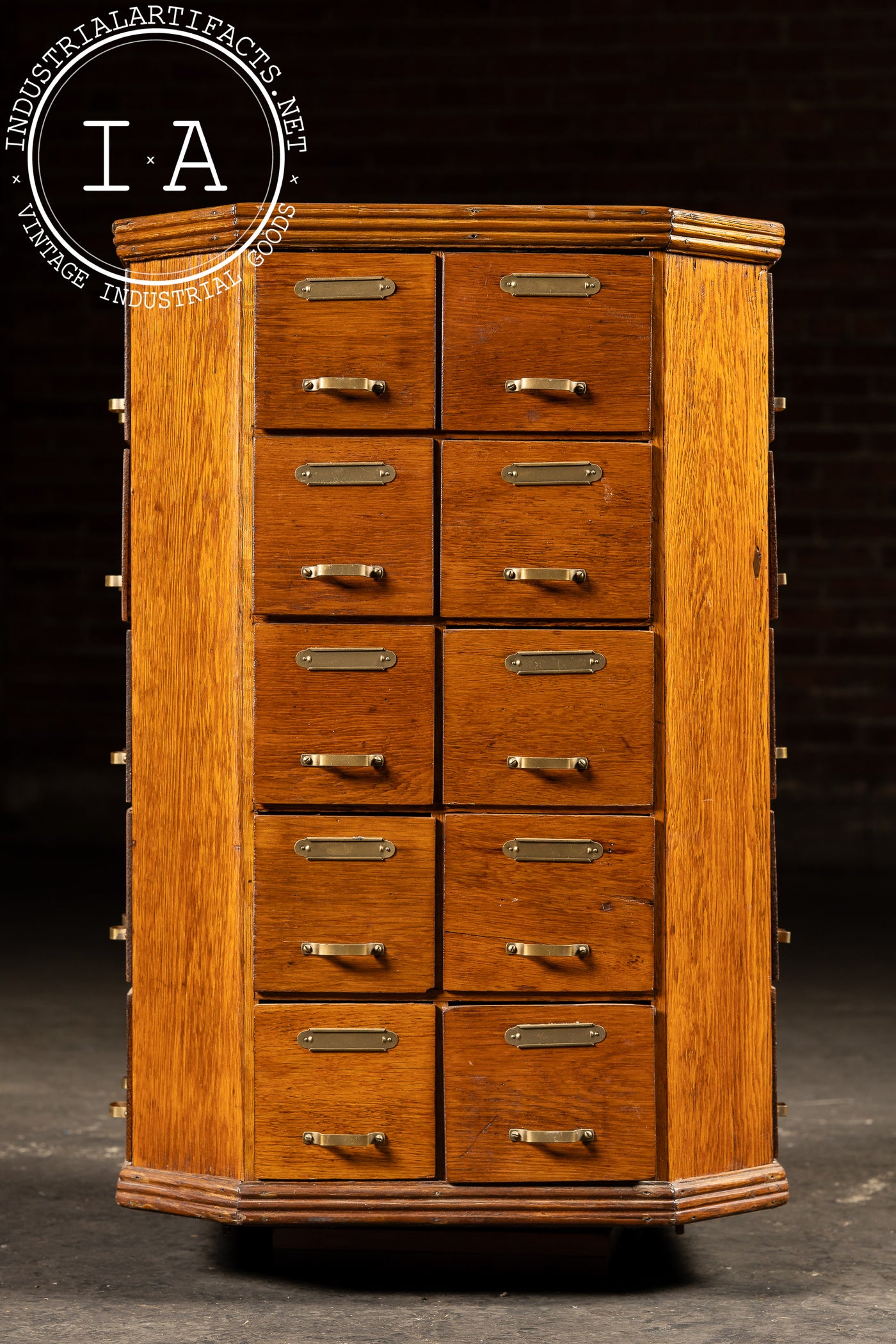 Early 20th Century Oak 40-Drawer Revolving Parts Cabinet
