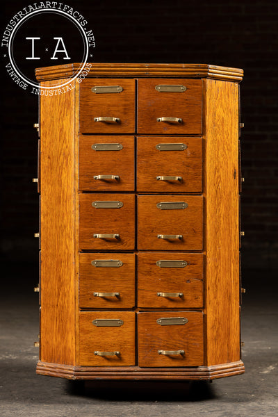 Early 20th Century Oak 40-Drawer Revolving Parts Cabinet