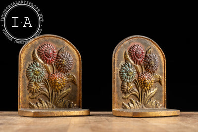 Antique Cast Brass Floral Motif Bookends