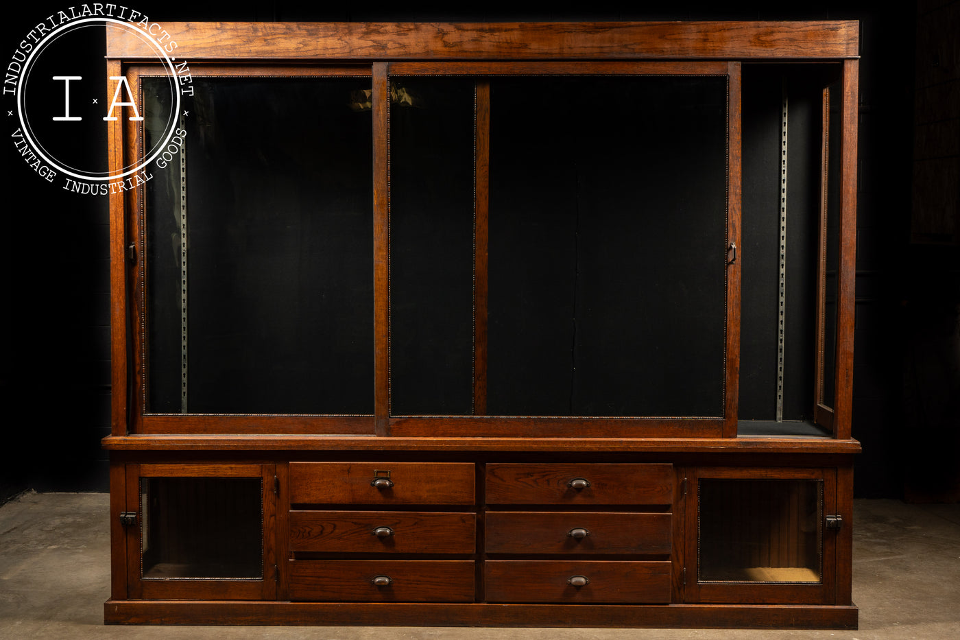 Solid Oak Mercantile Cabinet with Japanned Copper Hardware