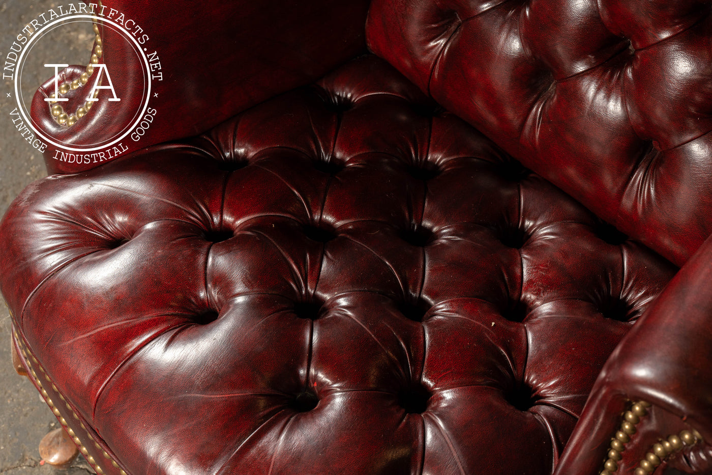 Vintage Tufted Leather Wingback Chesterfield Armchair in Oxblood