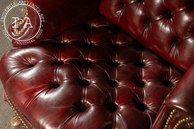Vintage Tufted Leather Wingback Chesterfield Armchair in Oxblood
