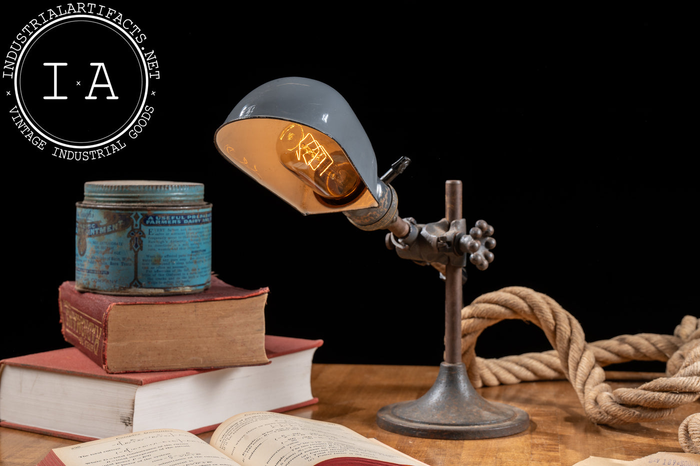 Early 20th Century O. C. White Porcelain Enamel Table Lamp In Grey