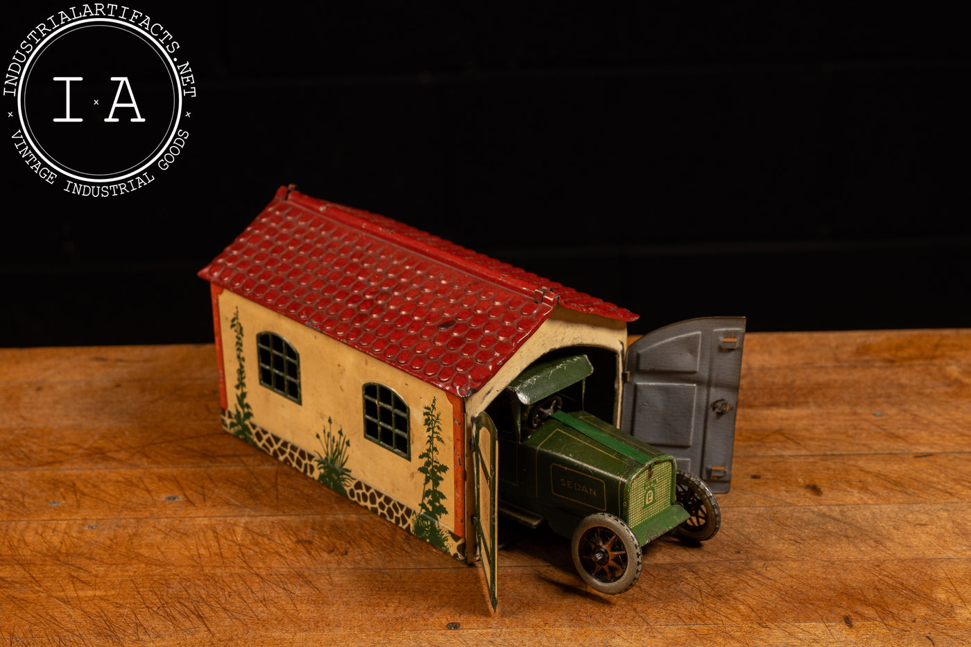 Pre-War German Tin-Litho Model Garage with Sedan