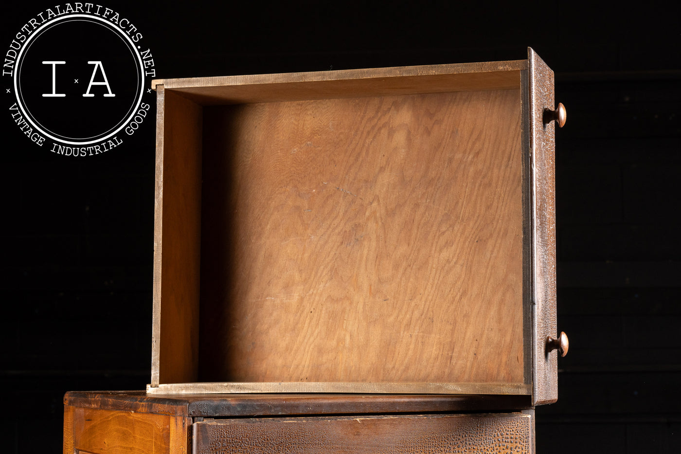 Antique Oak and Plywood Crazed Parts Cabinet