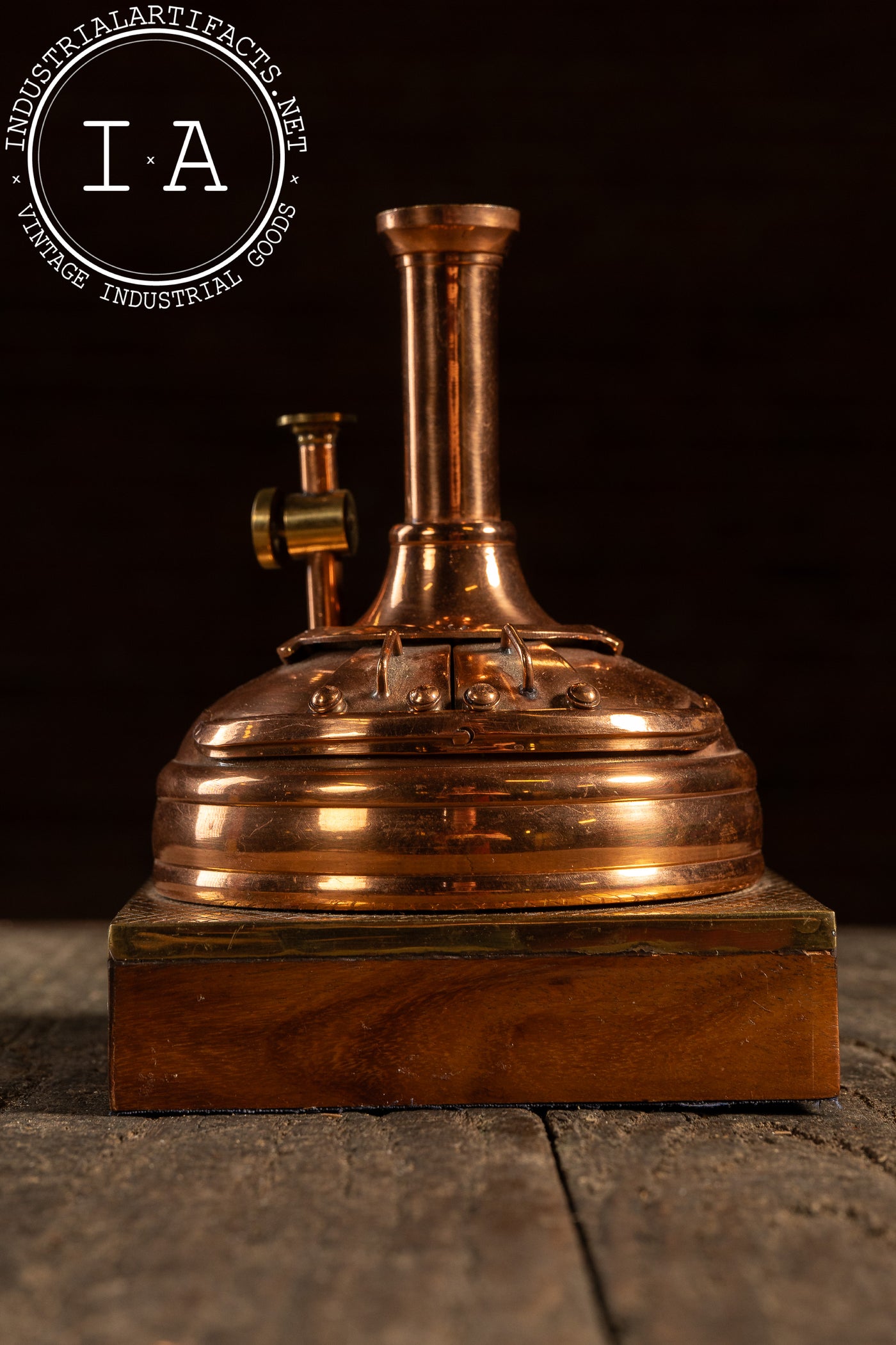 Miniature Copper Brewing Kettle Model on Wood Base