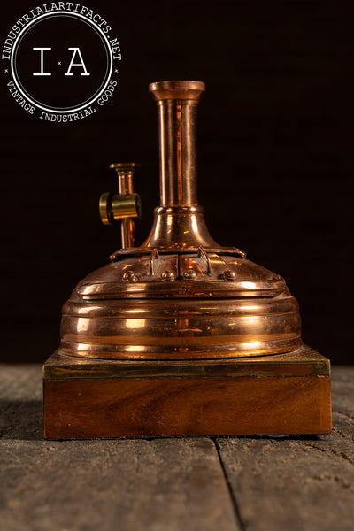 Miniature Copper Brewing Kettle Model on Wood Base