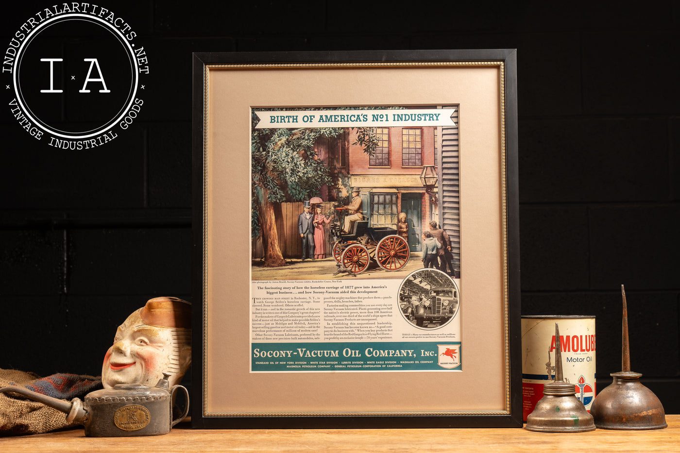 c. 1940 Framed Socony Vacuum Oil Lithographic Ad