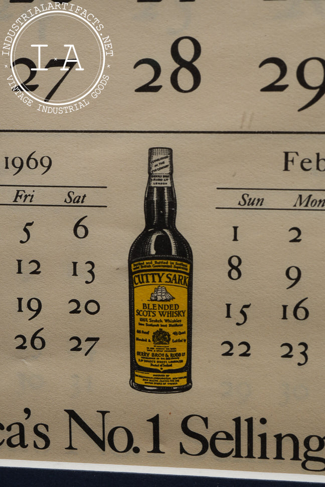 Vintage Framed Cutty Sark Scotch Advertising Calendar, 1970