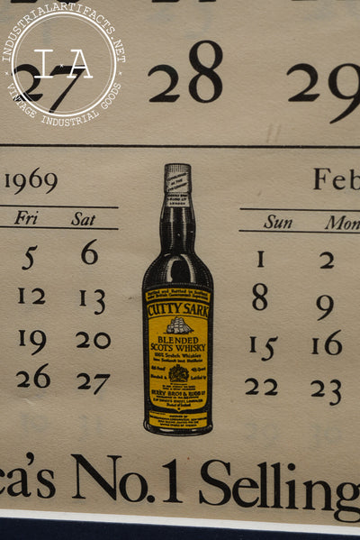 Vintage Framed Cutty Sark Scotch Advertising Calendar, 1970