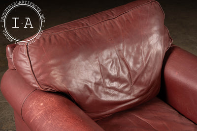 Red Leather Armchair with Ottoman