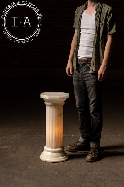Illuminated Alabaster Doric Column Pedestal Lamp
