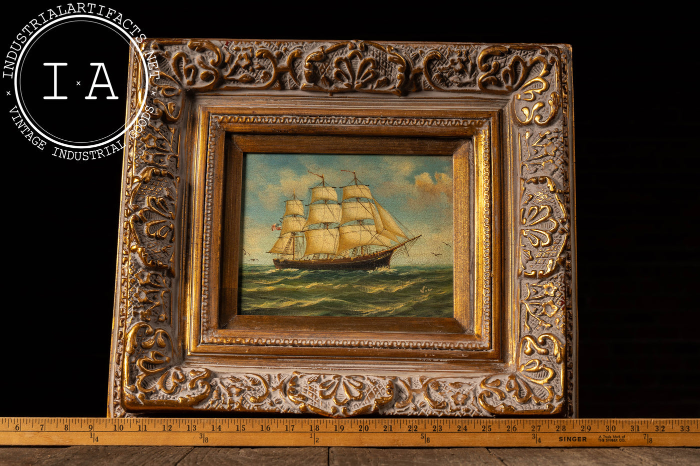 Ship At Sea - Going Right | Framed Oil Painting, Signed