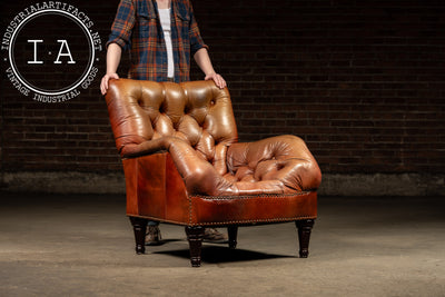 Tufted Chesterfield Sleepy Hollow Chair with Ottoman in Tan