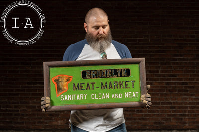 Early 20th Century Reverse-Painted Brooklyn Meat-Market Scalloped Glass Sign