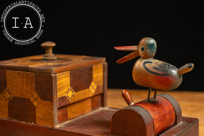 Vintage Mechanical Wooden Cigarette Box and Dispenser