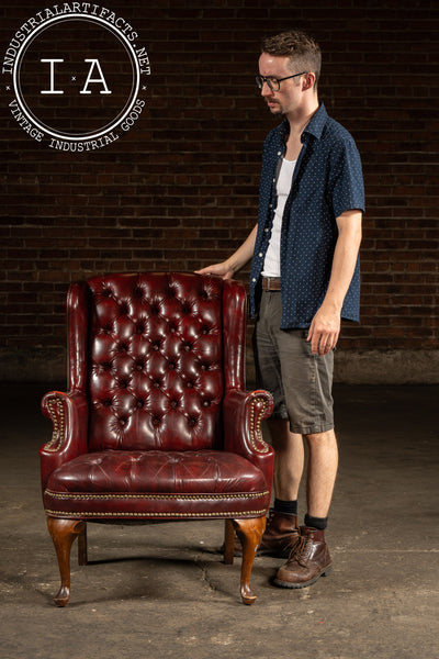 Vintage Tufted Leather Wingback Chesterfield Armchair in Oxblood