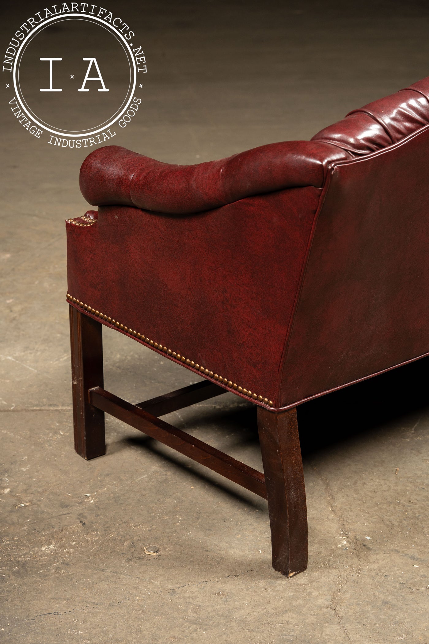 Vintage Tufted Chippendale Loveseat Sofa in Oxblood